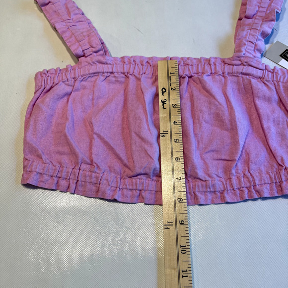 BP Crop Top‎ Ruffle Strap Pink Linen Blend Summer Sleeveless Shirt S - Picture 8 of 10